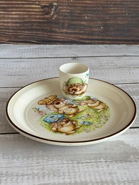 Vintage Woofits by Barratts of Staffordshire Children’s Plate and Egg Cup Set